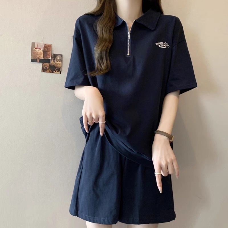 Ensemble 2 pièces décontracté d'été pour femme : t-shirt à manches courtes et short large en coton (respirant, coupe ample, style sportif)_voghion.com
