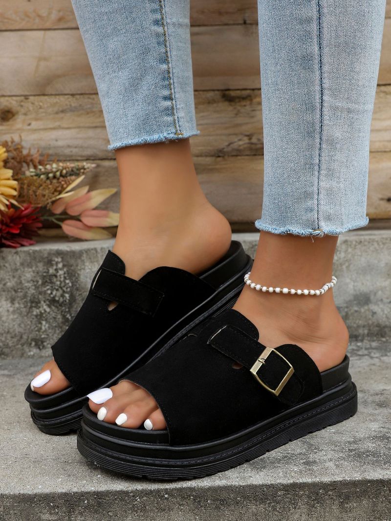 Schwarze flache Gummischuhe aus PU-Mikrofaser_voghion.com