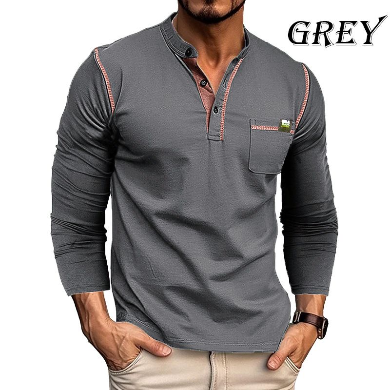 Maglietta da uomo a maniche lunghe Henry Shirt Color Block Knit Tee da uomo_voghion.com