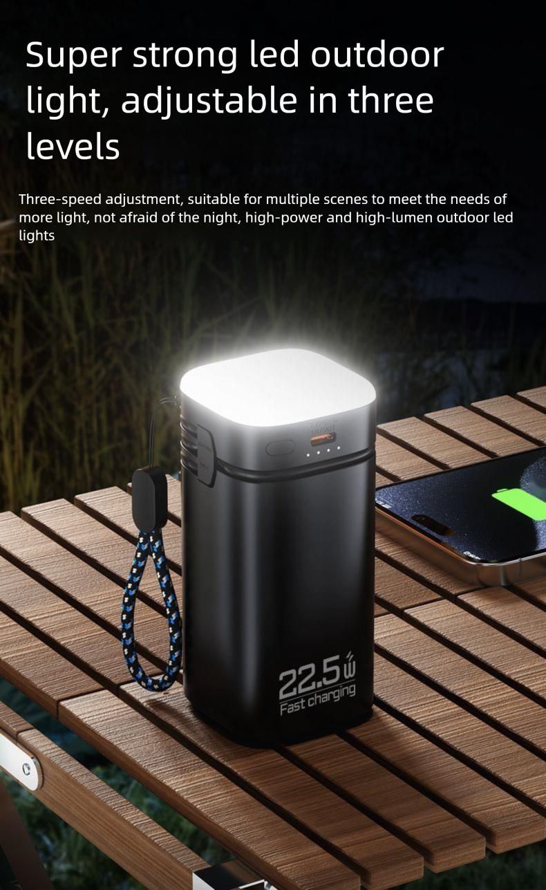 Toplaner 22,5 W Chargeur rapide Câble intégré Batterie externe Grande capacité 20 000 mAh Lampe de camping Chargeur portable domestique_voghion.com