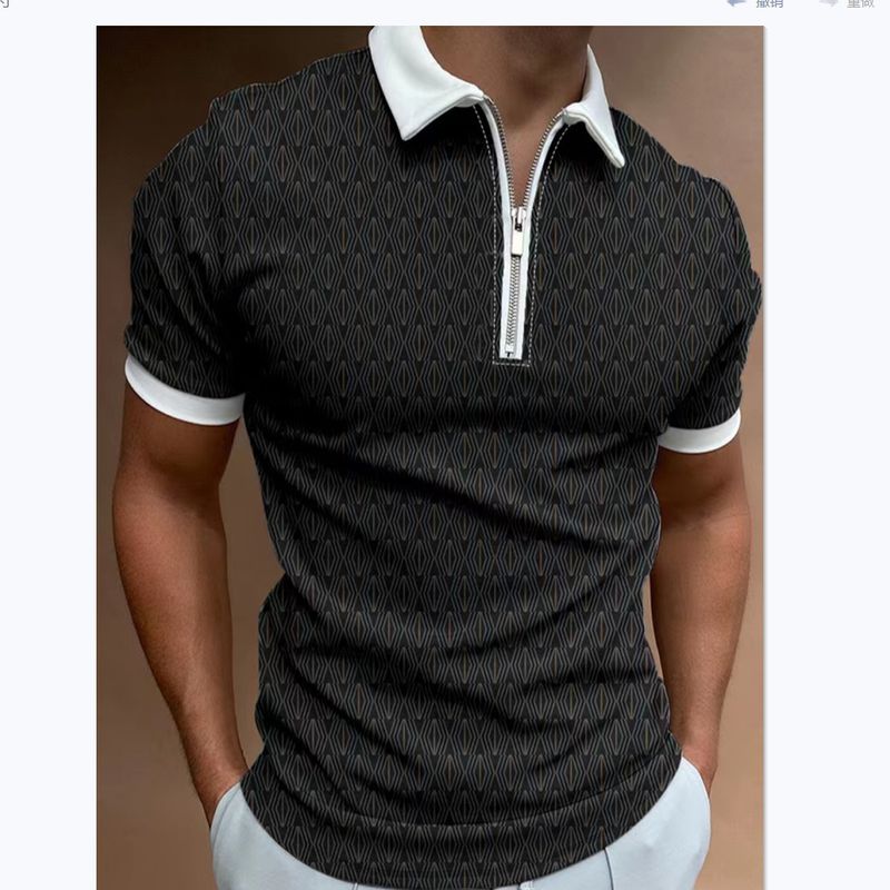 Men's Clothing Spring/Summe New Polo Shirt Zipper Print Men's Polo Shirt_voghion.com