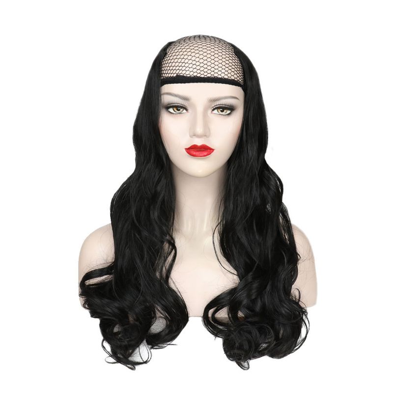 Hallef Perück Laang gekrauselt Hoer Grouss Well Onsichtbar Nahtlos Hoerverlängerungen Hiersteller Direktverkaaf U-fërmeg Perück Hallef Perück Perück_voghion.com