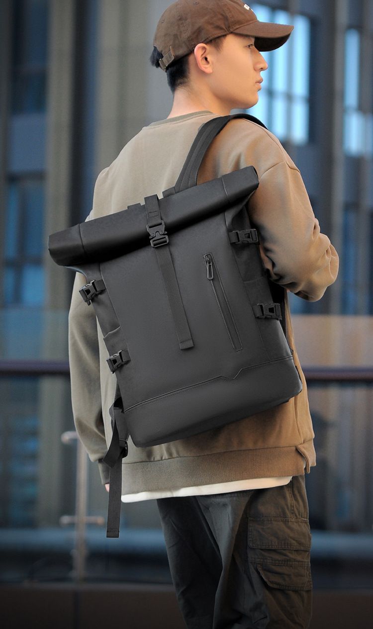 Zaino arrotolabile di tendenza alla moda, zaino da viaggio di grande capacità da uomo, borsa per computer, borsa da scuola per studenti universitari da uomo_voghion.com