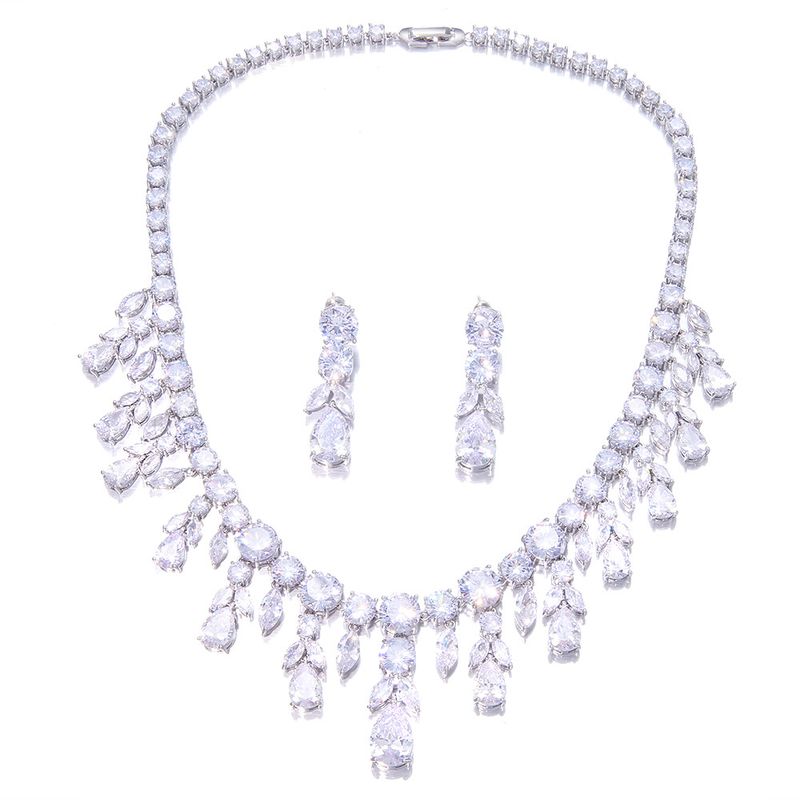 Women's Jewelry Elegant Bridal Wedding Drop-Shaped Emerald Zirconia Necklace And Earrings Set For Bridesmaids And Special Occasions_voghion.com
