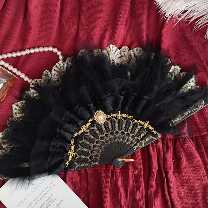 Ręcznie robiony wachlarz z koronką retro, wachlarze z piór na prezent na przyjęcie, luksusowa dekoracja ślubna w Chinach_voghion.com