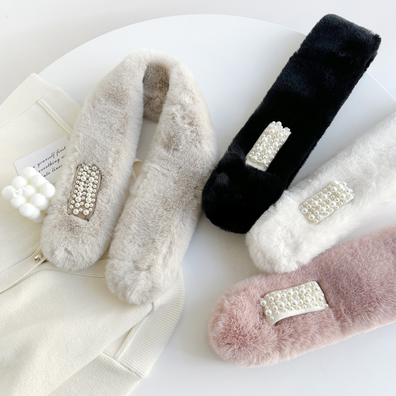 Versione coreana della sciarpa invernale in peluche a doppia faccia con coniglio di lontra, caldo scialle copricollo in pelliccia da donna_voghion.com