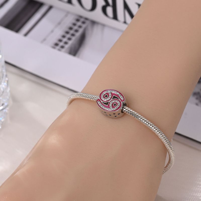 Damenschmuck, süße rosa Perlen mit zwölf Sternbildern, dekorative Perlen, DIY-Schmuckzubehör, Armband, weißes Kupfer, versilbert_voghion.com