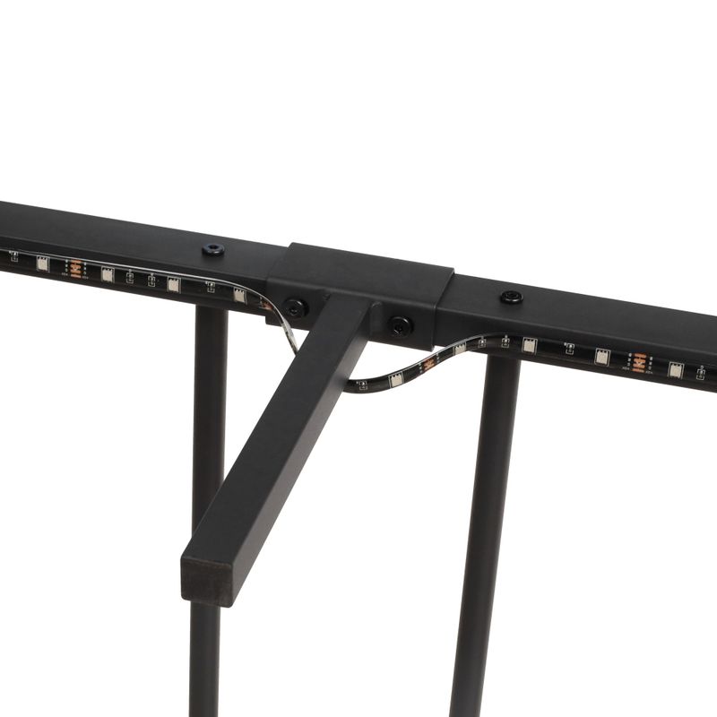 Schwarzes Gaming-Bett Mit Verstellbarer Halterung, LED-Beleuchtung und Unterbett-Aufbewahrungskörben. Großes Metallbett Mit Einer Länge Von 206 Cm._voghion.com