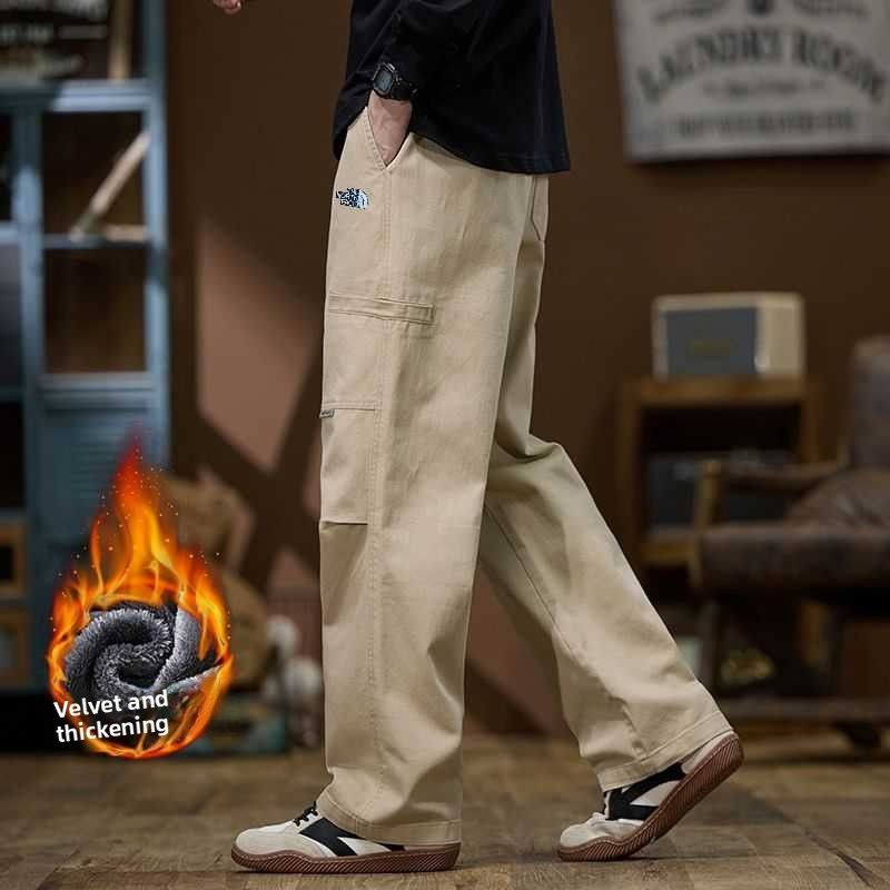 Herbst- und Winter-Paar-Overallhose im Retro-Stil mit geradem Bein, aus dicker Baumwolle und Samt, mit klassischem, gesticktem Logo_voghion.com