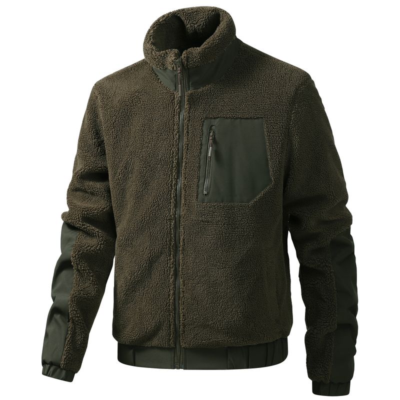 Giacca in pile Teddy da uomo con collo alto, cappotto invernale casual con cerniera, giacca leggera e calda foderata in pile per uomo_voghion.com