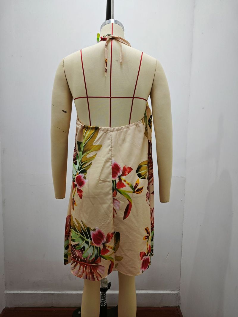 2025 Summer Printed Shoulder Hanging Neck Strap Loose Women's Dress For Women_voghion.com
