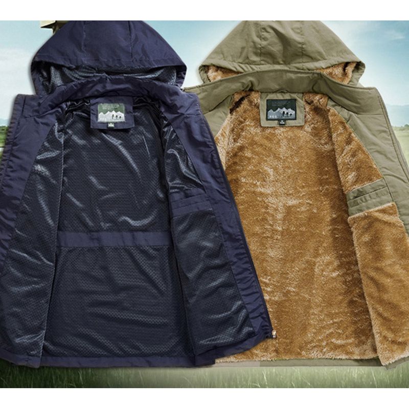 Trench con cappuccio da uomo 2023, lunghezza media, autunno inverno, nuovo, giacca da trekking, foderata in pile, cappotto caldo ad asciugatura rapida_voghion.com