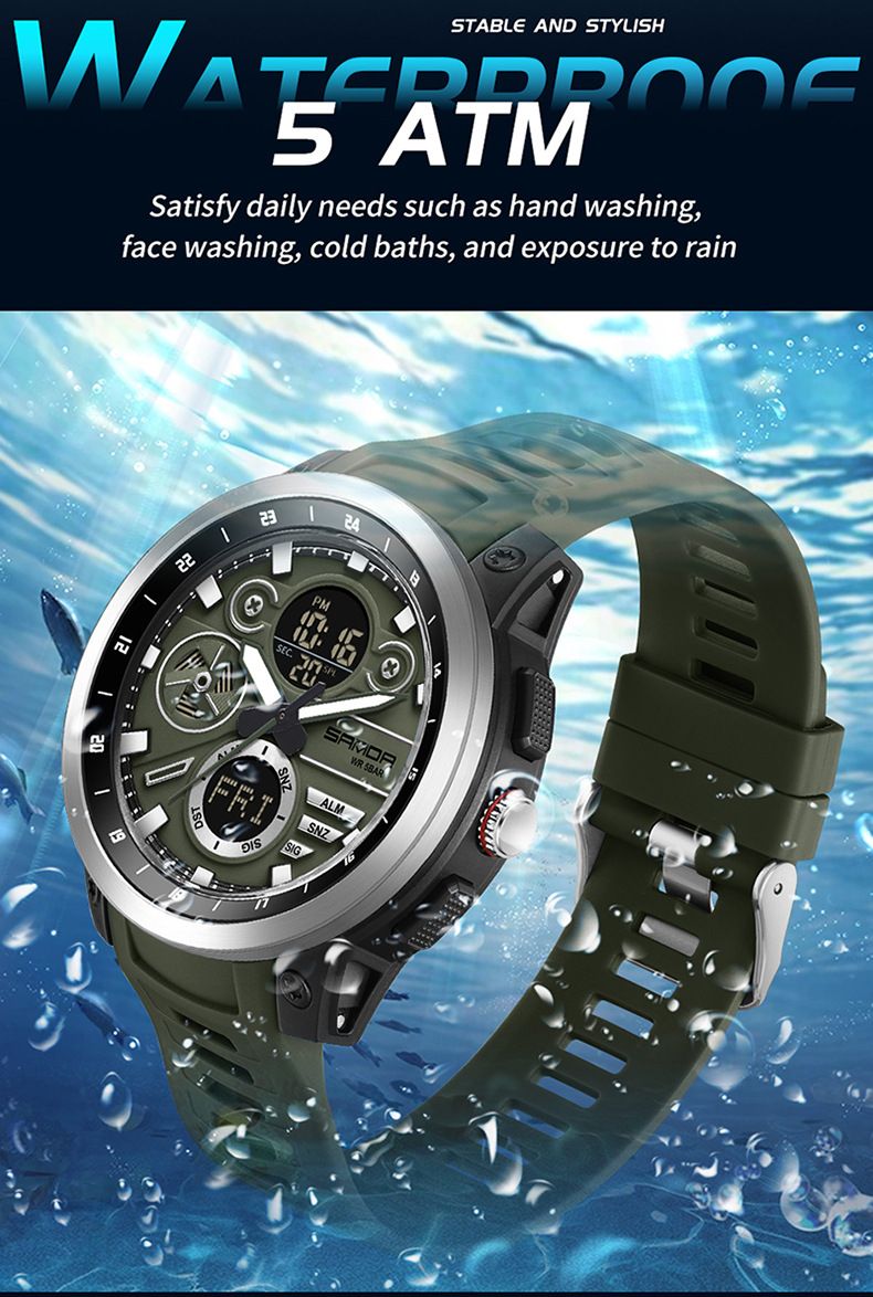 Men's Digital Analog Watch With Alarm, Timer, Dual Time, Waterproof 50m, LED Backlight, Sports & Casual Style Countdown, Dual Time_voghion.com