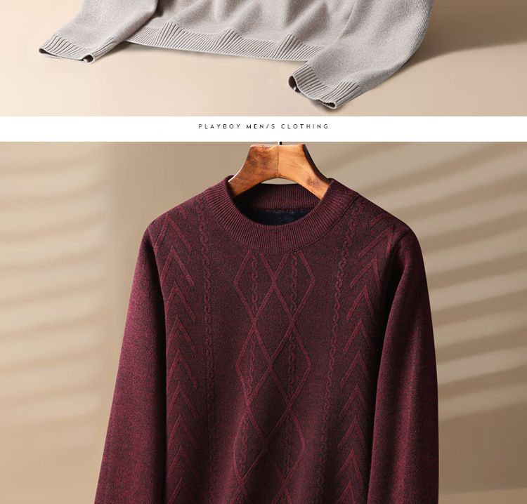 Herrenbekleidung Herrenpullover mit Rundhalsausschnitt für den Winter, mit Fleece gefüttert, dicker Pullover für Herren mittleren Alters und ältere Menschen, warmes Unterhemd_voghion.com