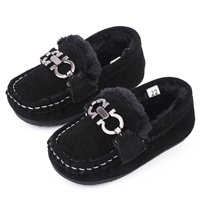 Schwein Prinzessin Fleece-gefüttert für Mädchen Kleinkind Halbschuhe warm pelzigen britischen Stil kleine Kinder Baumwolle Schuhe Baby_voghion.com