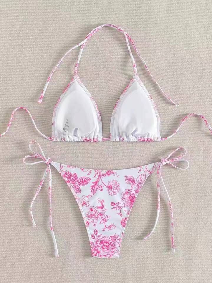 Bikini multicolore con scollo all'americana e stampa a inchiostro sexy da donna_voghion.com