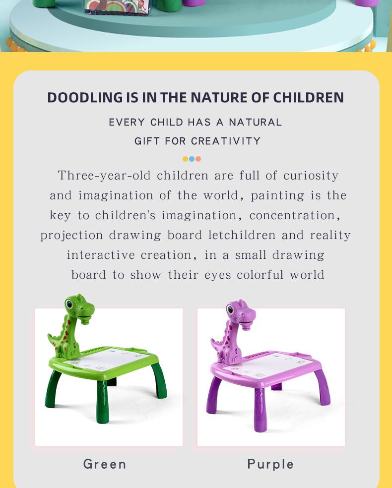 Intelligentes, frühkindliches, multifunktionales Projektionsspielzeug für Kinder, Dinosaurier-Zeichenbrett, Schreibtafel, Geburtstagsgeschenk für Jungen und Mädchen_voghion.com
