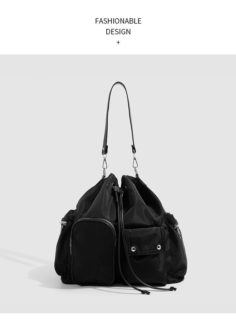 Stylish Drawstring Tote Backpack For Women - Lightweight, Multi-Pocket Design With Crossbody & Shoulder Strap Options One Shoulder Crossbody Backpack_voghion.com