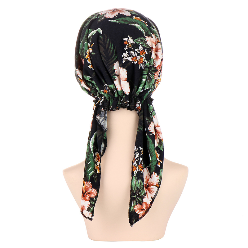 new floral printed cotton curved elastic cap chemotherapy cap turban cap_voghion.com