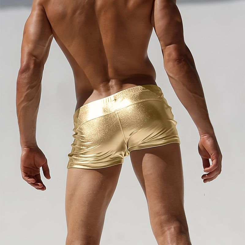 Men's Clothing Boxer Solid Color Drawstring Lace Up Metallic Color Special Fabric Fashionable And Simple Beach Swimming Trunks_voghion.com