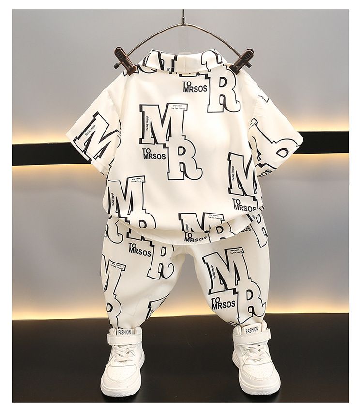 Ensemble pantalon et pantalon à lettres fines pour mère et enfant, nouvelle combinaison deux pièces à manches courtes pour garçons de petite et moyenne taille_voghion.com