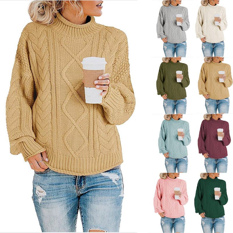 Maglione dolcevita in filato spesso da donna, autunno inverno 2025_voghion.com