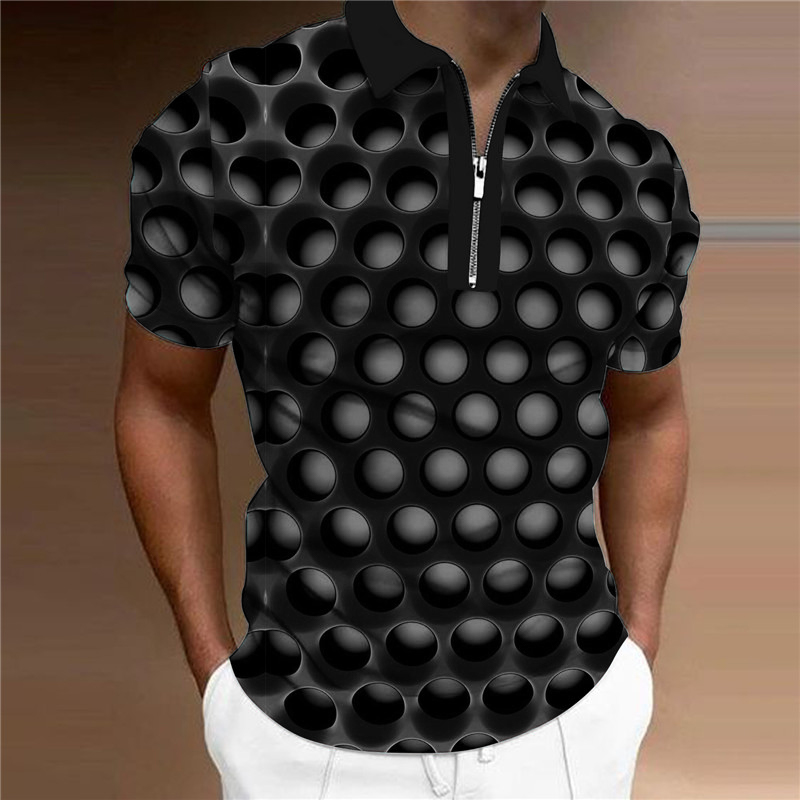 2023 sommar casual kortärmad pikétröja business casual lapel spänne 3D-tryckt mode pikétröja herrstil_voghion.com