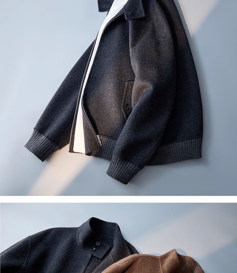 Stehkragen Doppelseitiger Wollmantel Herren High-End Kurze Lockere Lässige Leichte Luxusjacke_voghion.com