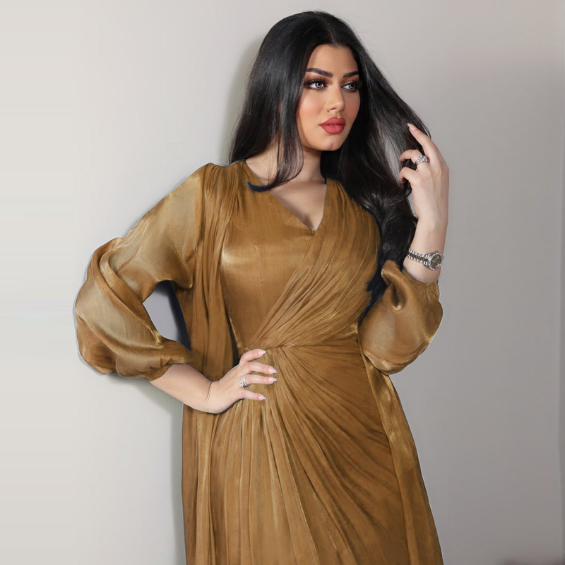 Damenbekleidung Helles Seidenkleid Dubai Robe Mode Abaya Weicher Zweiteiler_voghion.com