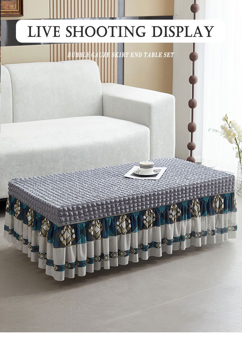 Nappe élastique à ourlet à bulles – Nappe rectangulaire extensible pour tables basses et à manger, protection anti-poussière moderne de couleur unie_voghion.com