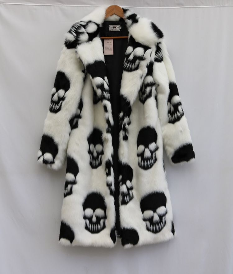Herrenbekleidung Herren Pelzmantel Anzug Kragen Knopf Langer Mantel Imitation Nerz Pelz Trenchcoat Europäischer und amerikanischer Persönlichkeitstrend Totenkopf_voghion.com