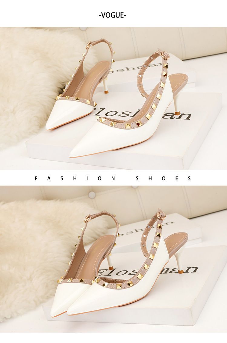 Women's simple fashion sexy nightclub stiletto high heel shallow mouth pointed rivet hollow women's sandals_voghion.com