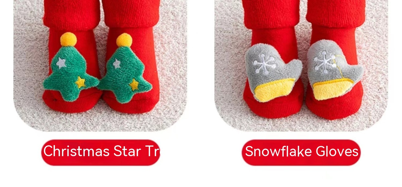 Children's floor Christmas plush loops, cartoon new year red figurines, medium size baby socks,_voghion.com