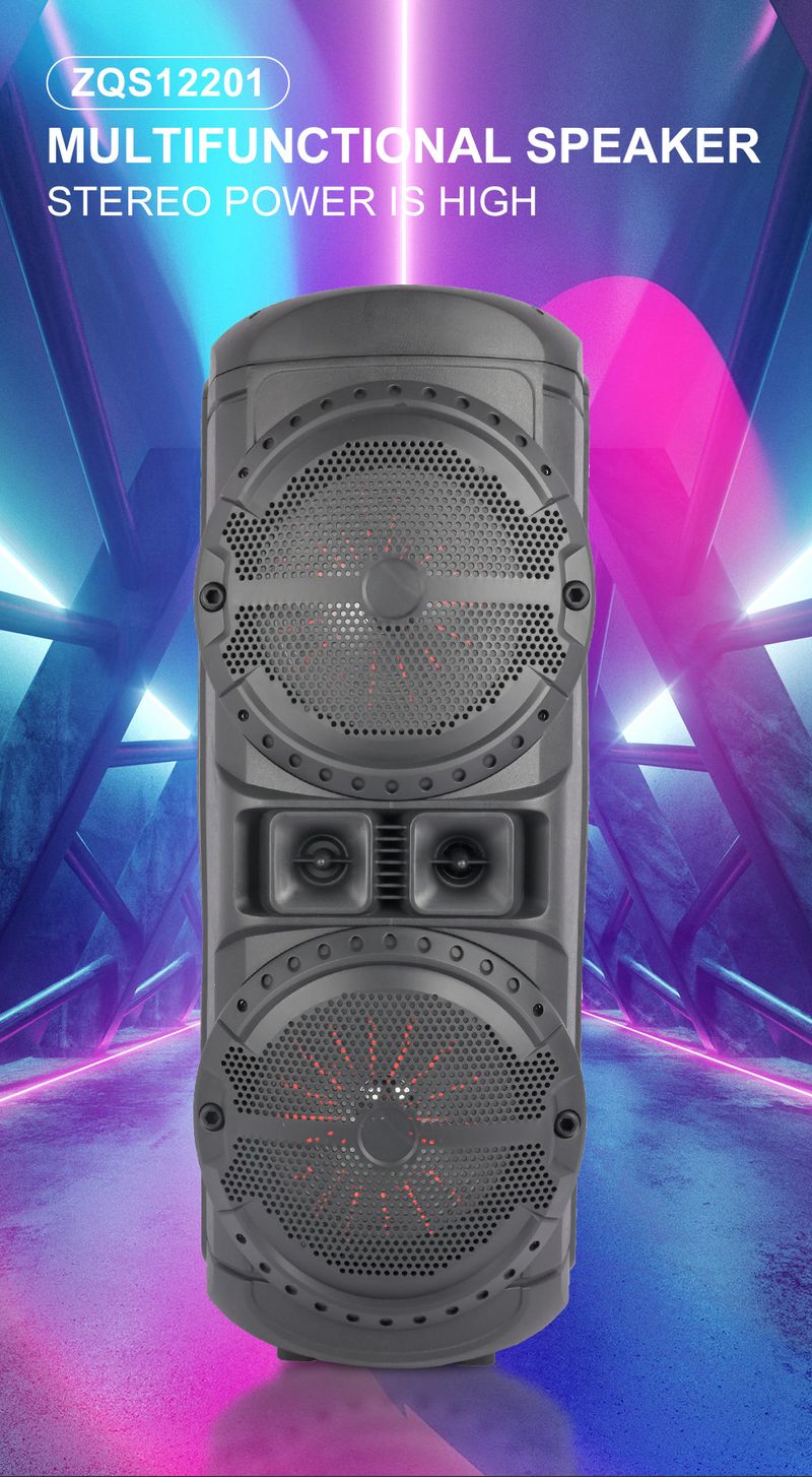 ZQS12201 Kaksois 12-tuumainen basso ulkokäyttöön tarkoitettu Bluetooth-kaiutin Kannettava tehokas subwoofer_voghion.com