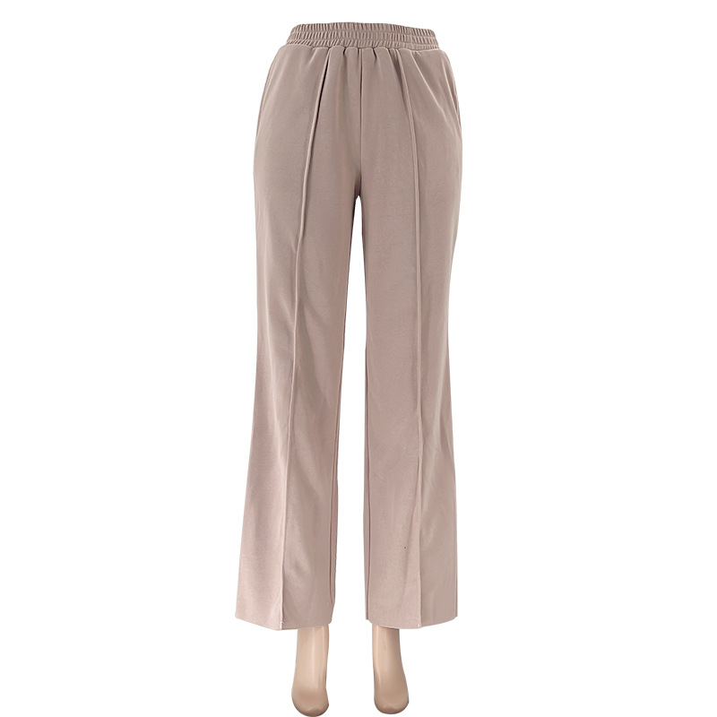 Women's solid color zipper double bag drawstring long sleeve shirt fashion casual long pantsuit_voghion.com