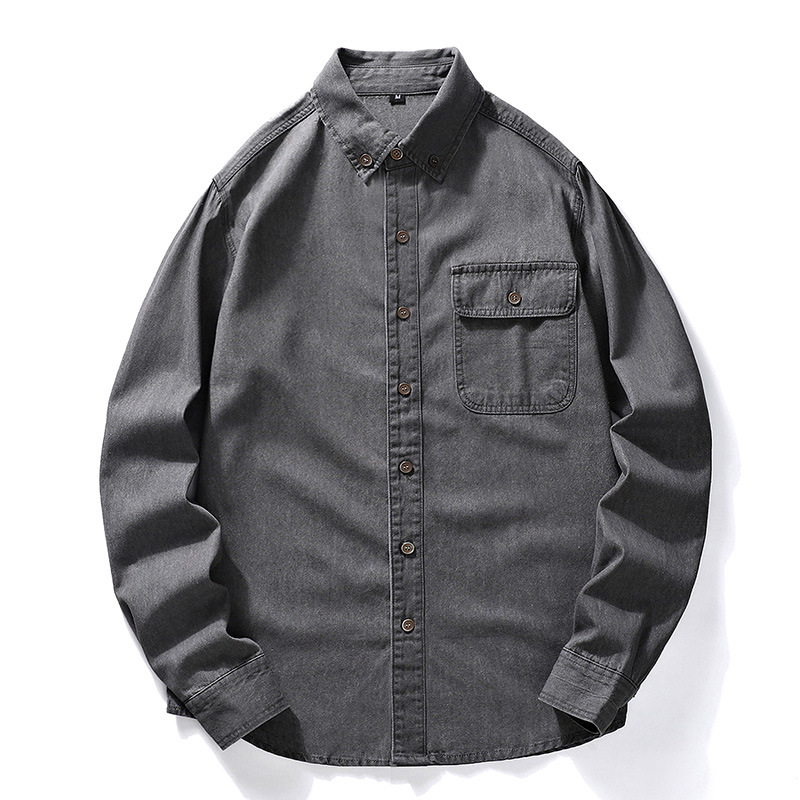 Commercio estero transfrontaliero Primavera e autunno Camicia classica in denim a maniche lunghe da uomo # 039; Camicia semplice lavata in tinta unita per il tempo libero Joker_voghion.com
