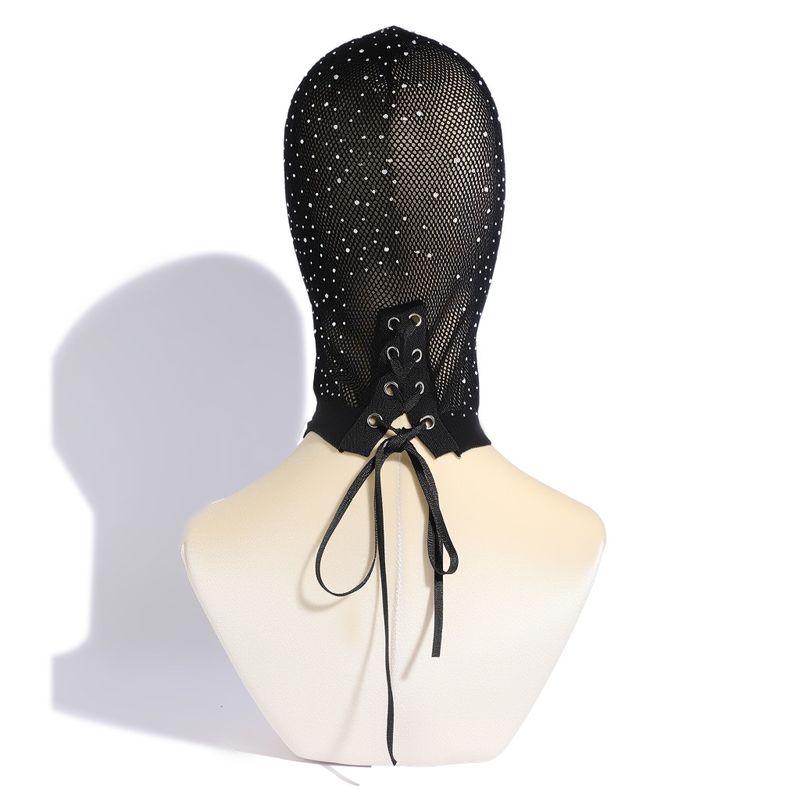 Nuovo cappuccio con maschera fetish in pizzo nero con strass per uomini e donne, gay, adulti, giochi di ruolo BDSM, divertimento sessuale, feste, costumi_voghion.com