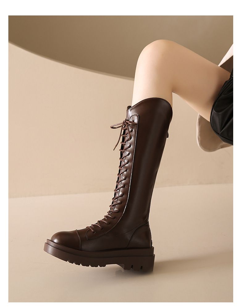 Brede Lange Herfst Winter Nieuwe Collectie Knieband Laarzen Dames Dikke Bodem Ridder Laarzen_voghion.com
