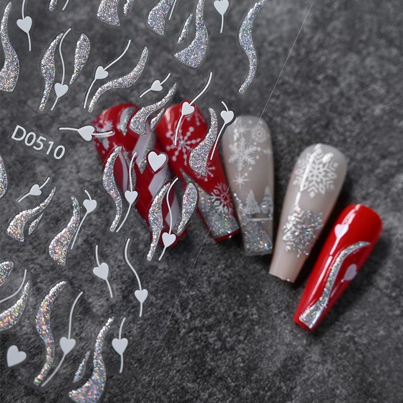 Adesivi per unghie a forma di fiocco di neve natalizio - Glitter oro e argento | Adesivi per unghie 3D luccicanti, luccichio di lusso per Natale_voghion.com