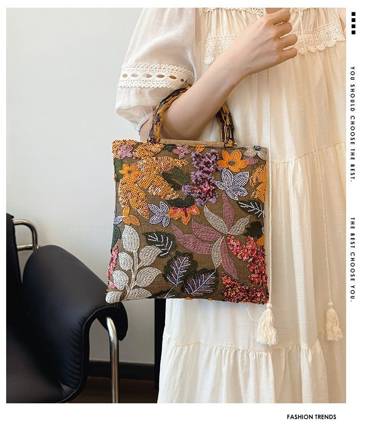 Nuova borsa a mano con nodo in bambù, borsa da sera alla moda con ricami pesanti e paillettes colorate di alta qualità da donna_voghion.com