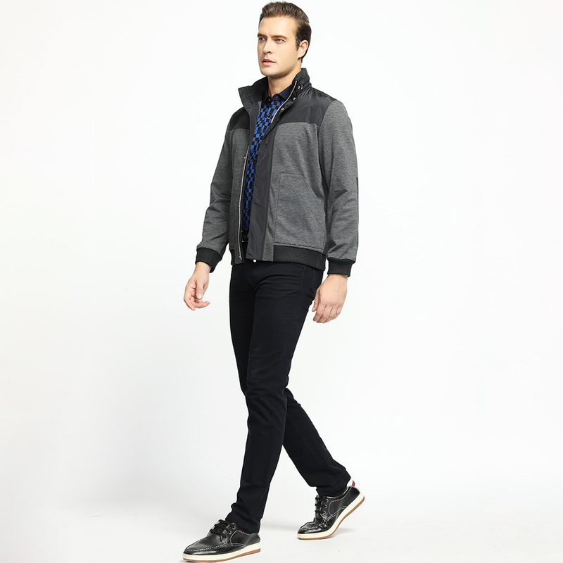 Patchwork décontracté col montant bouton fermeture éclair manteau pour hommes veste pour hommes_voghion.com