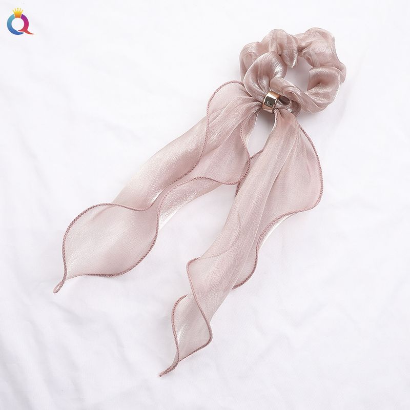 Elástico de cabelo com fita de cetim - Acessórios de cabelo com laço elegante para mulheres (cor sólida, ajustável, antiderrapante)_voghion.com