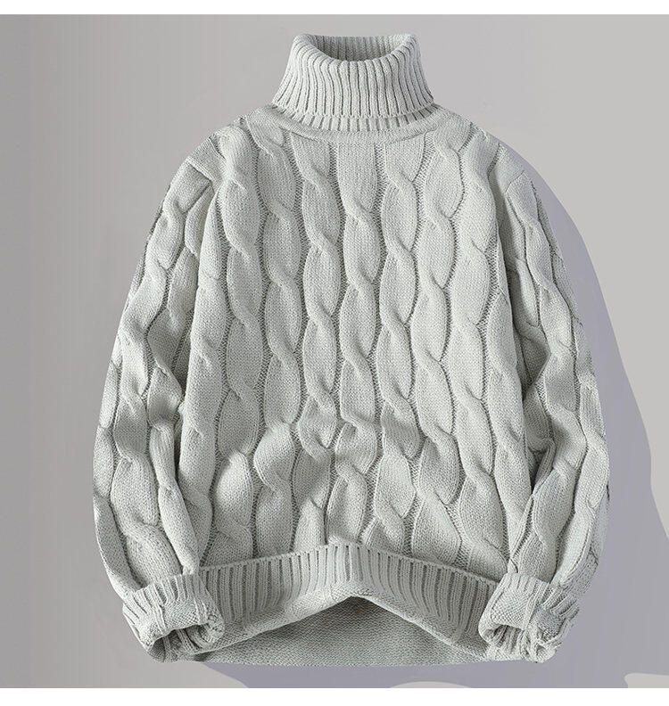 Herren Grobstrickpullover mit Zopfmuster, Langarmpullover für Herbst & Winter, lässige lockere Passform, Rundhalsausschnitt, maschinenwaschbar_voghion.com