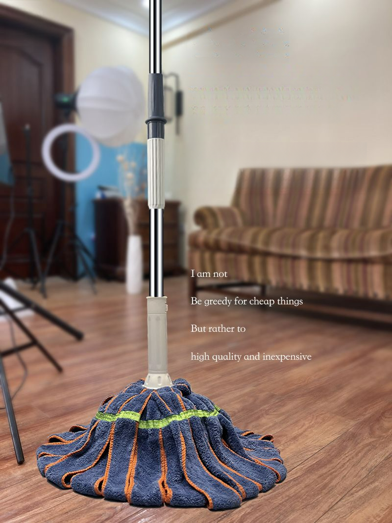 Zuiver katoenen doek, zelfwringend, handsfree, huishoudelijk, schoon in één veeg, ouderwetse, luie, nieuwe roterende vloermop_voghion.com