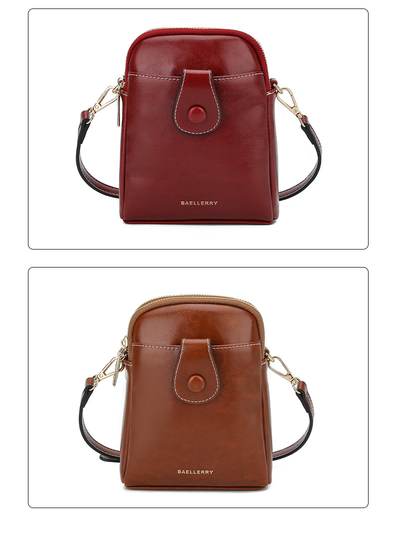 Borsa per cellulare nuova borsa a tracolla con doppia cerniera in pelle cerata da donna Baellerry versatile borsa a tracolla portamonete_voghion.com