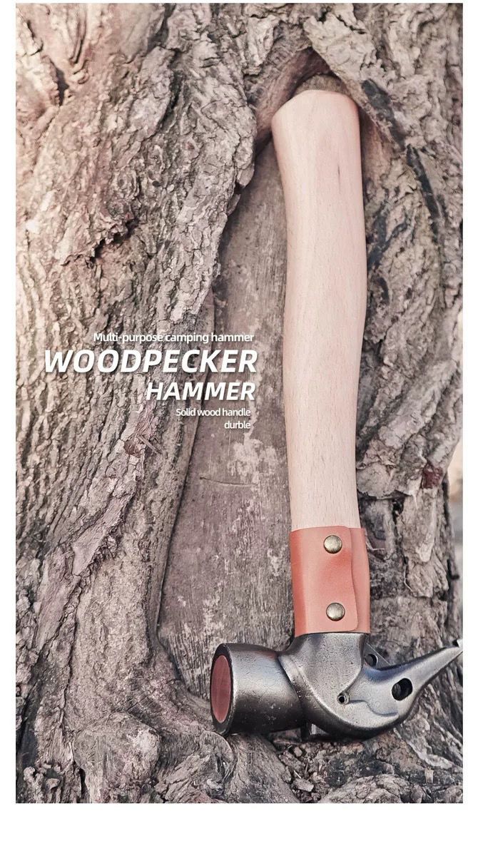 Woodpecker Messingkopf Tragbarer multifunktionaler Zelt-Überdachungs-Erdnagel Campinghammer_voghion.com