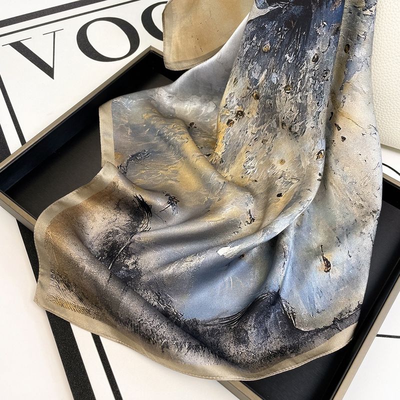 Sciarpa in crepe satin semplice, di seta con motivo floreale, lussuosa, nobile, alla moda, alla moda, legata, casual da tutti i giorni_voghion.com