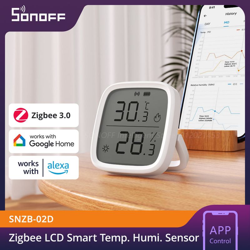 SONOFF SNZB-02D Zigbee LCD Akıllı Sıcaklık Nem Sensörü Uyumlu Kablosuz Higrometre Termometre Alexa Google_voghion.com