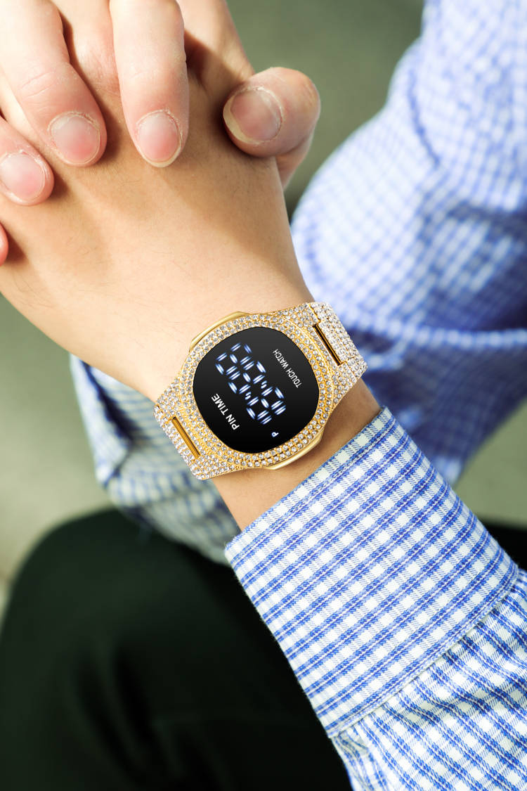 Luxuriöse, minimalistische Digitaluhr für Herren mit Diamantakzenten – wasserdichte Quarzuhr für Business und Freizeit – Roségold, Silber, Gold, Schwarz_voghion.com