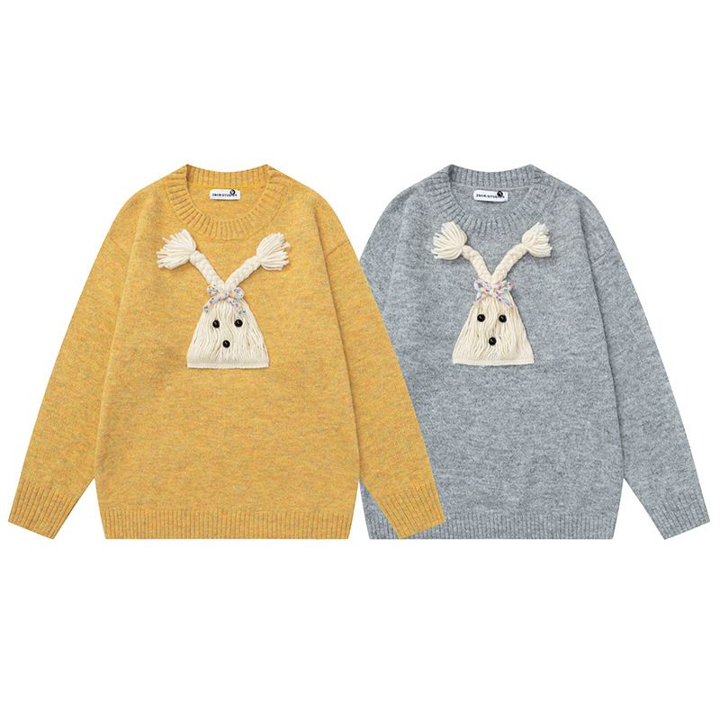 Suéter American Fun com estampa de cachorro 3D e gola redonda, masculino e feminino, estilo solto, casual e preguiçoso, tricô para casal, para o outono_voghion.com